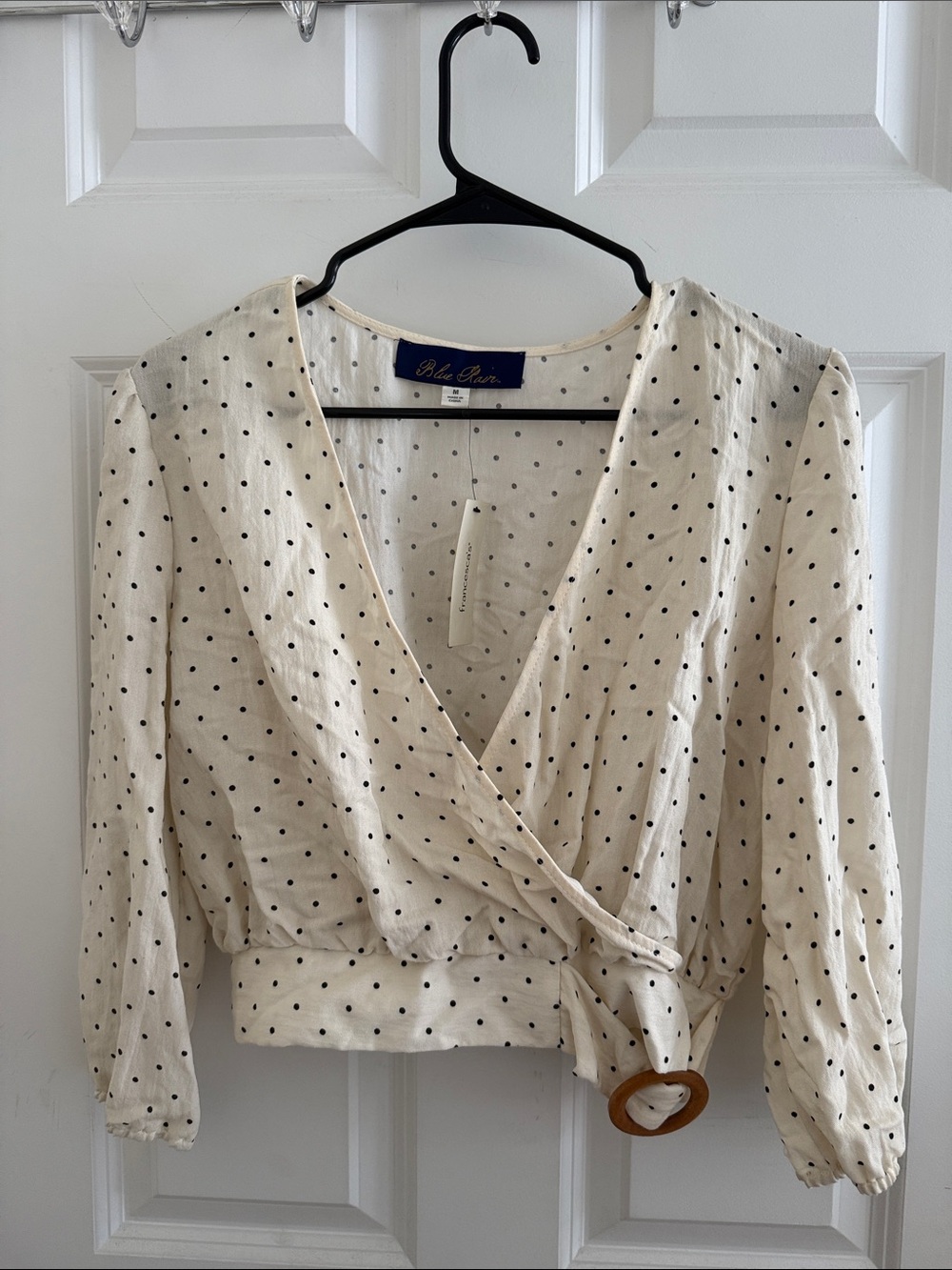 Cream Polka Dot Wrap Top with Belt
